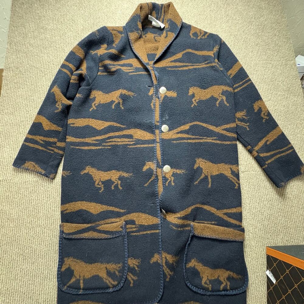 Vintage Rhonda Stark Wool Blend Horse Print Capr Duster Size Medium oversized